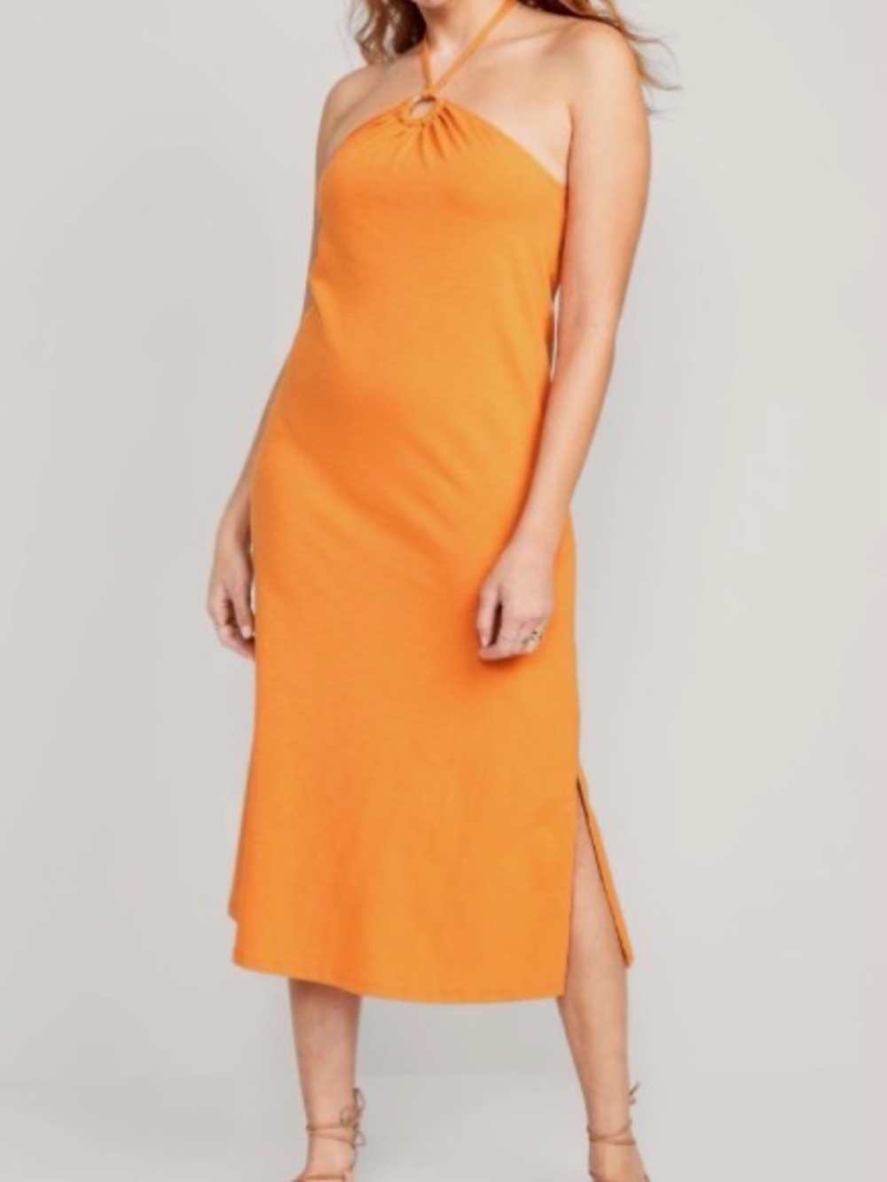 Old Navy Orange Halter Midi Dress with Ring Detail